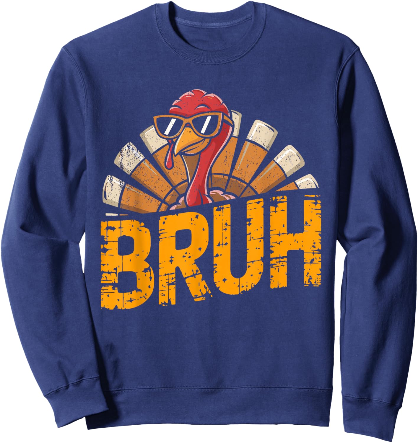 Bruh Funny Thanksgiving Cool Turkey For Boys Sweatshirt - Sweatshirt | Navy