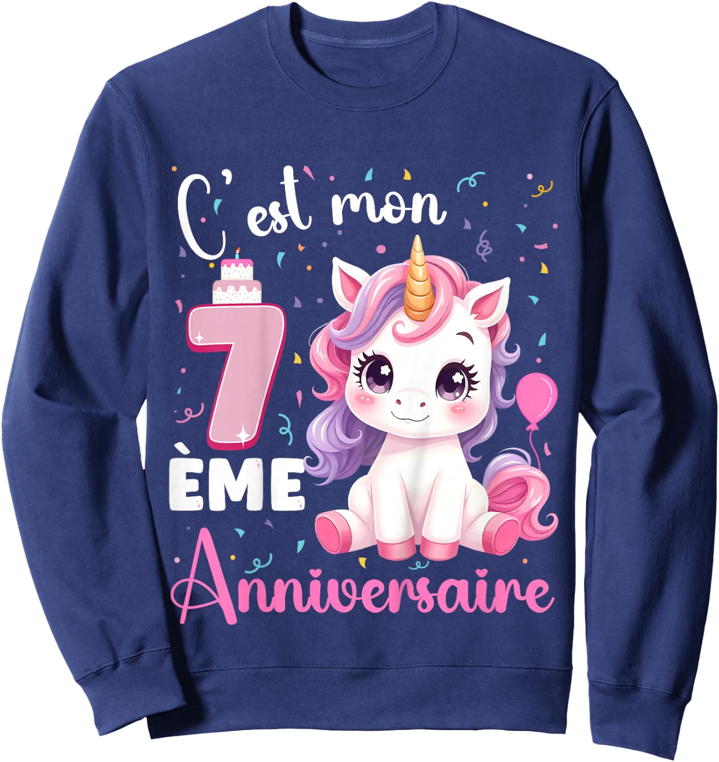 Enfant C'est Mon 7 ème Anniversaire Unicorn Birthday 7 Years , Black, 2 Sweatshirt - Sweatshirt | Navy