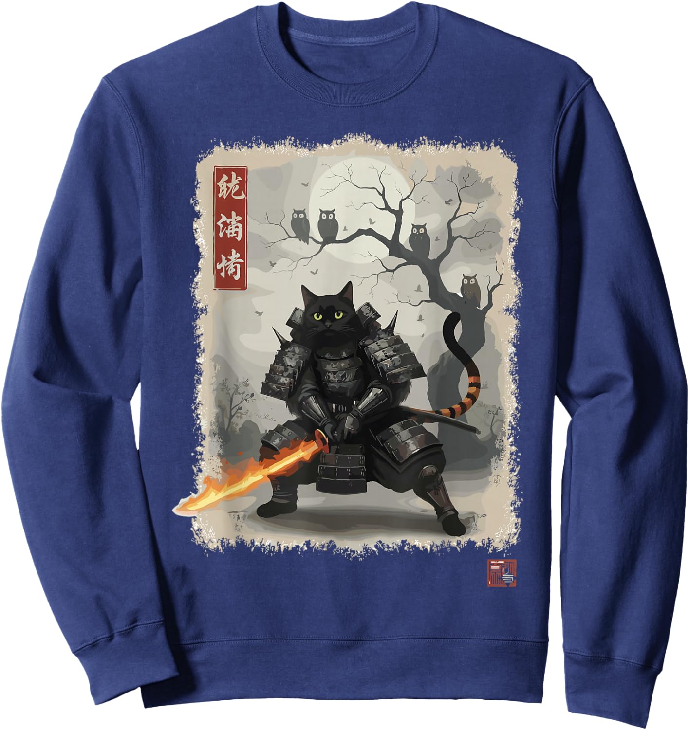 Samurai Cat Japanese Shirts Warrior Vintage Sweatshirt - Sweatshirt | Navy