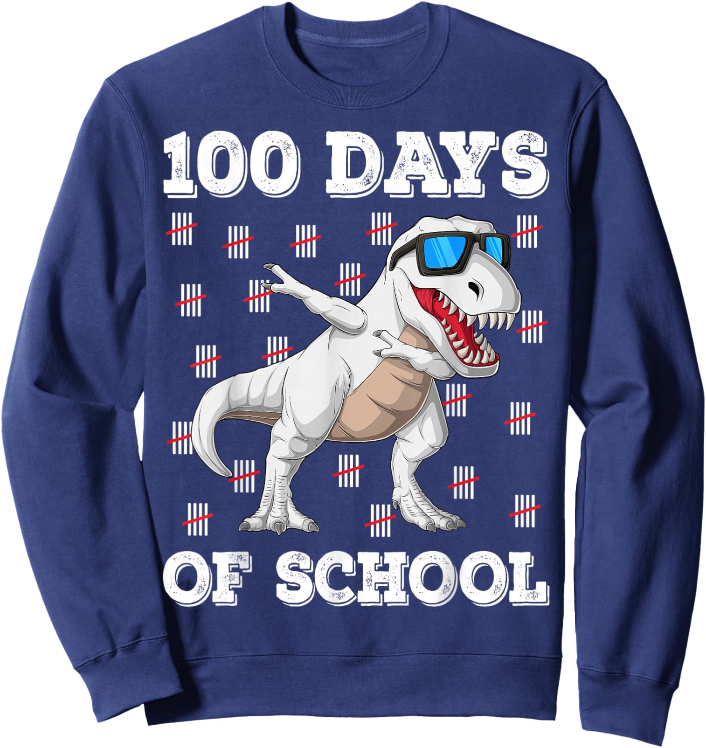 100th Day of School Kids Boys 100 Days of School T-Rex Sweatshirt - Sweatshirt | Navy