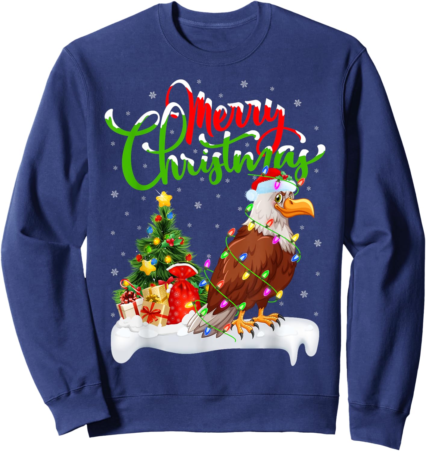 Bald Eagle Bird Lover Xmas Lighting Bald Eagle Christmas Sweatshirt - Sweatshirt | Navy