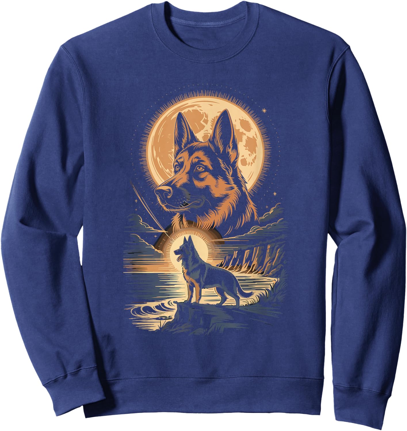Moonlit Coast German Shepherd Night Sweatshirt - Sweatshirt | Navy
