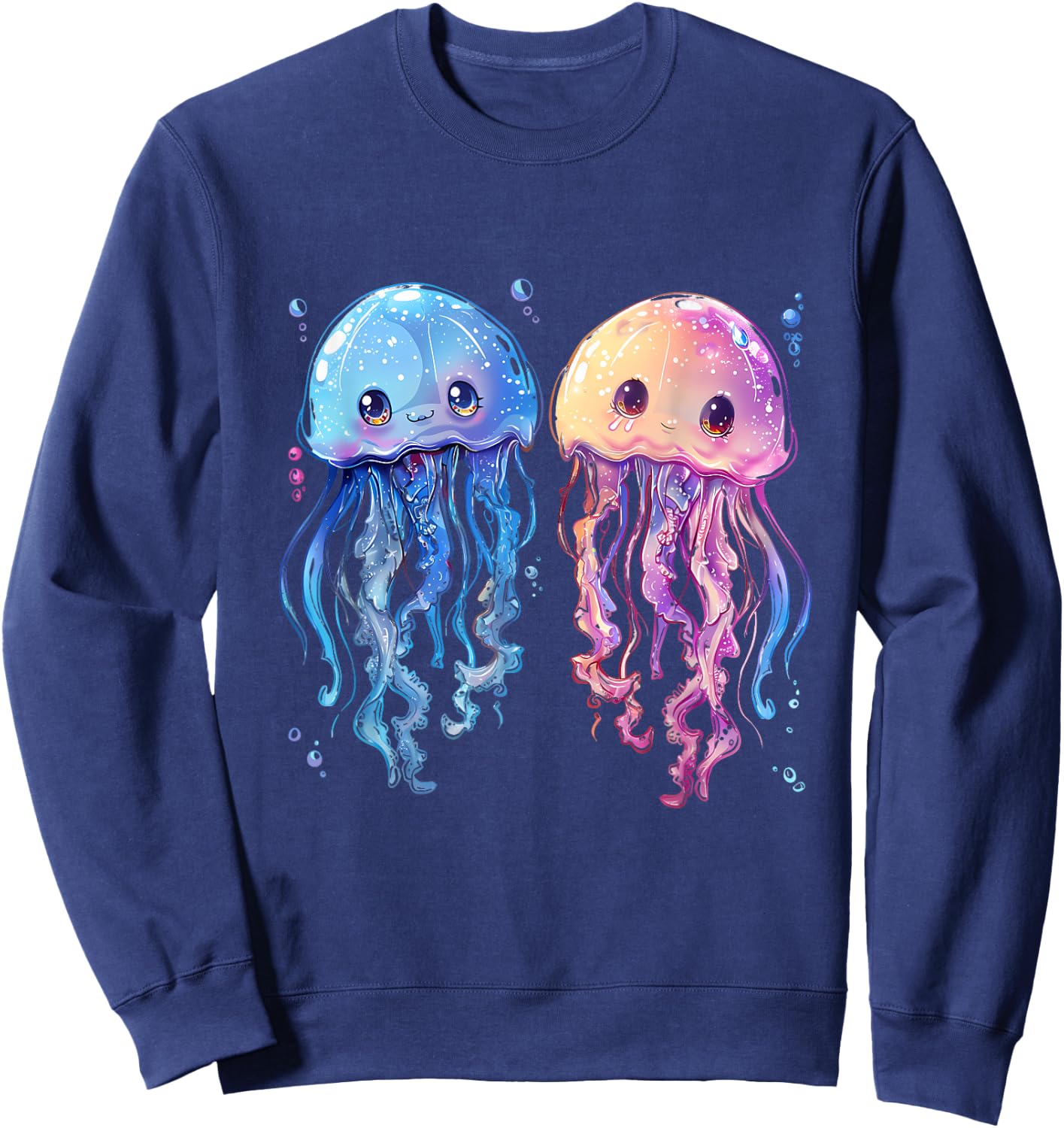 Jellyfish Marine Mammal Sea Ocean Animal Artwork Motif Sweatshirt - Sweatshirt | Navy