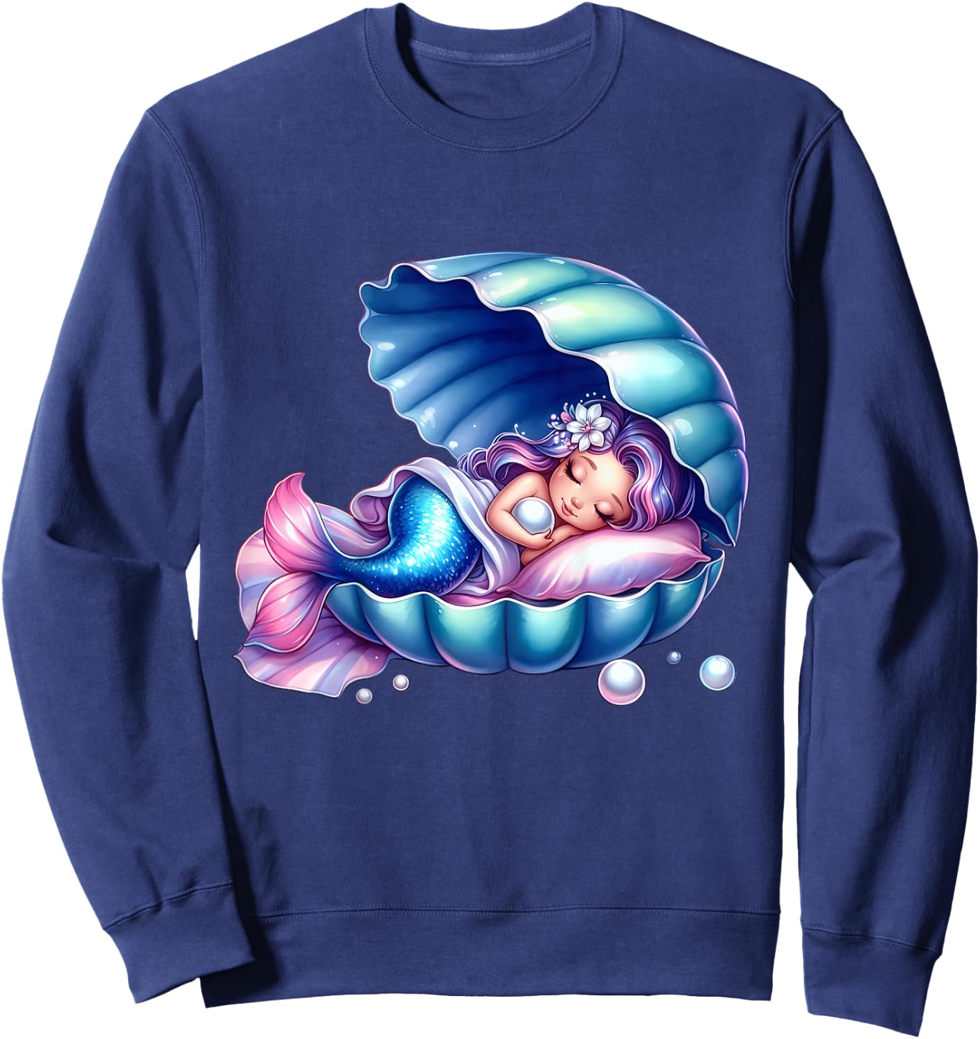 Children's Mermaid Shirt for Girls Birthday for Kids , White Sweatshirt - Sweatshirt | Navy