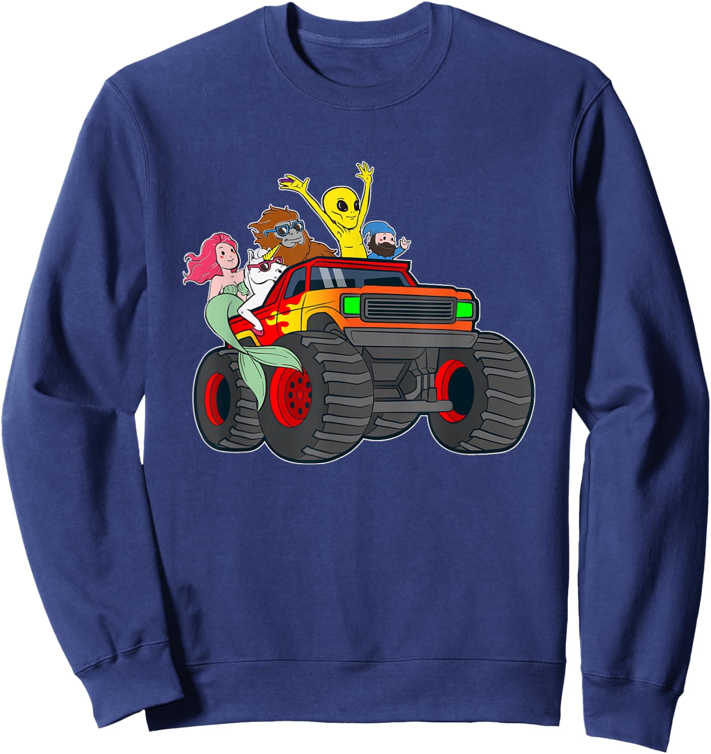 Alien Bigfoot Unicorn Mermaid Cryptid Monster Truck Sweatshirt - Sweatshirt | Navy