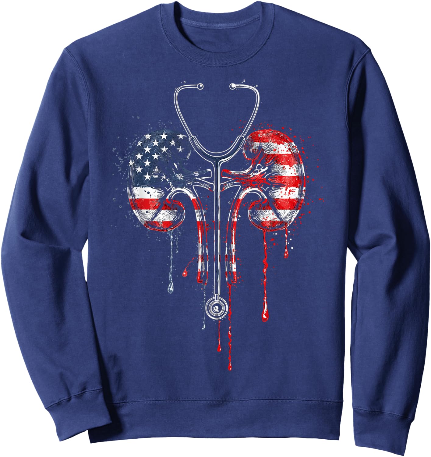 Dialysis Nurse Technician Tech American Flag USA Drip Lover Sweatshirt - Sweatshirt | Navy