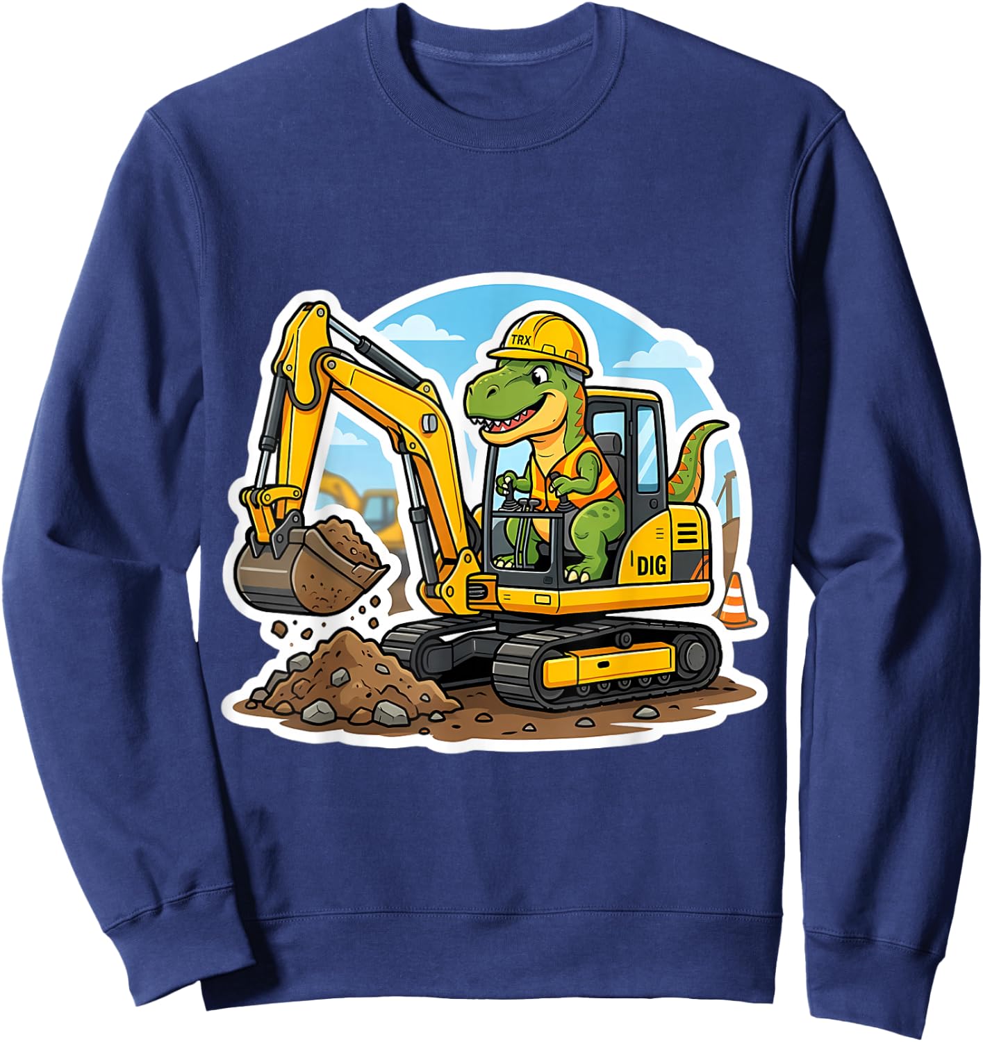 Dinosaur Excavator Operator Dino Boys Kids Heavy Equipment Sweatshirt - Sweatshirt | Navy