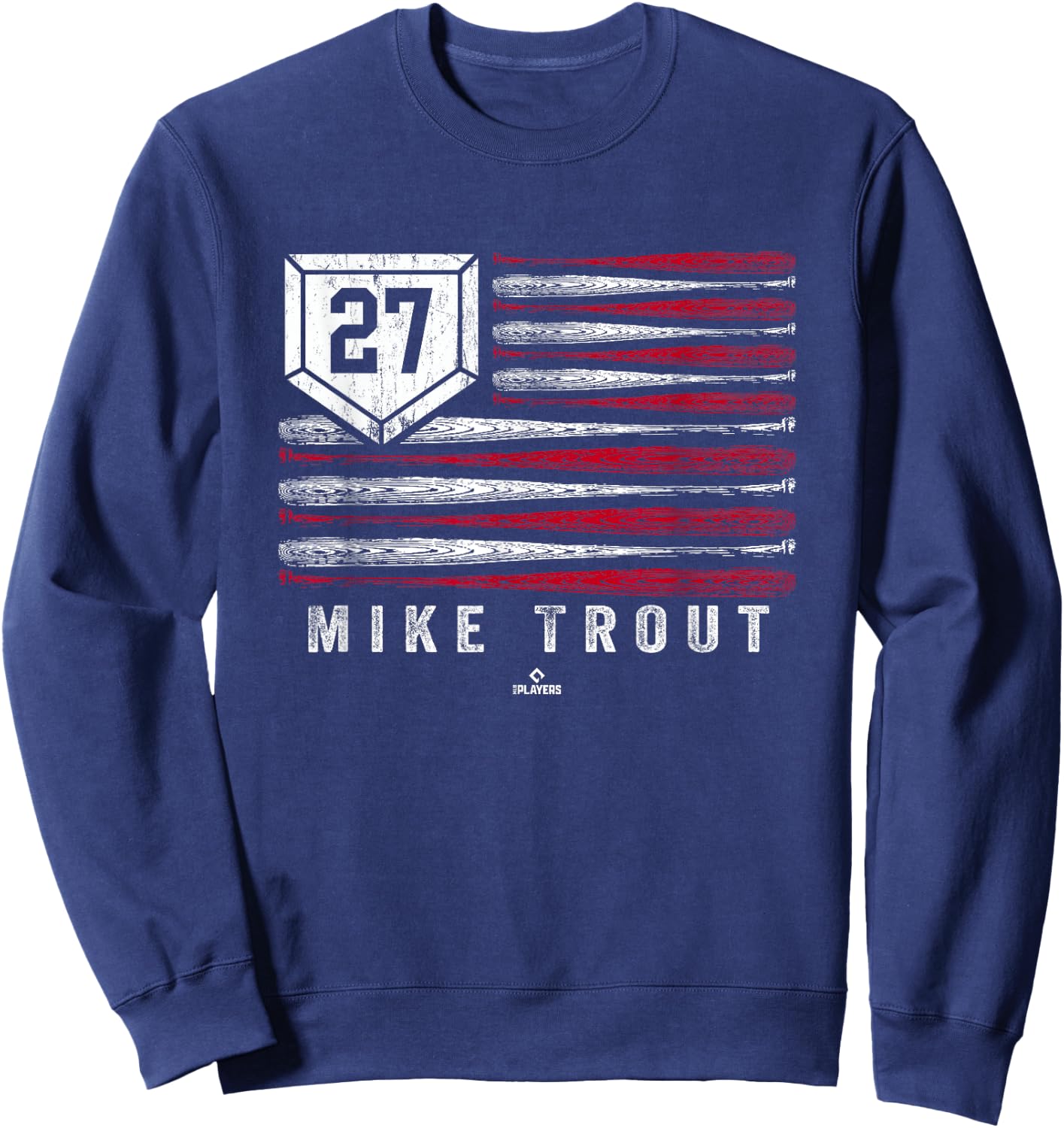 Vintage US Flag Baseball Stripes Mike Trout Los Angeles Sweatshirt - Sweatshirt | Navy