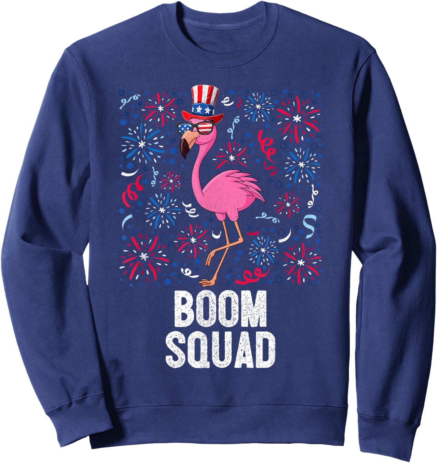 4th Of July Boom Squad Flamingo US Flag Patriotic Fireworks Sweatshirt - Sweatshirt | Navy