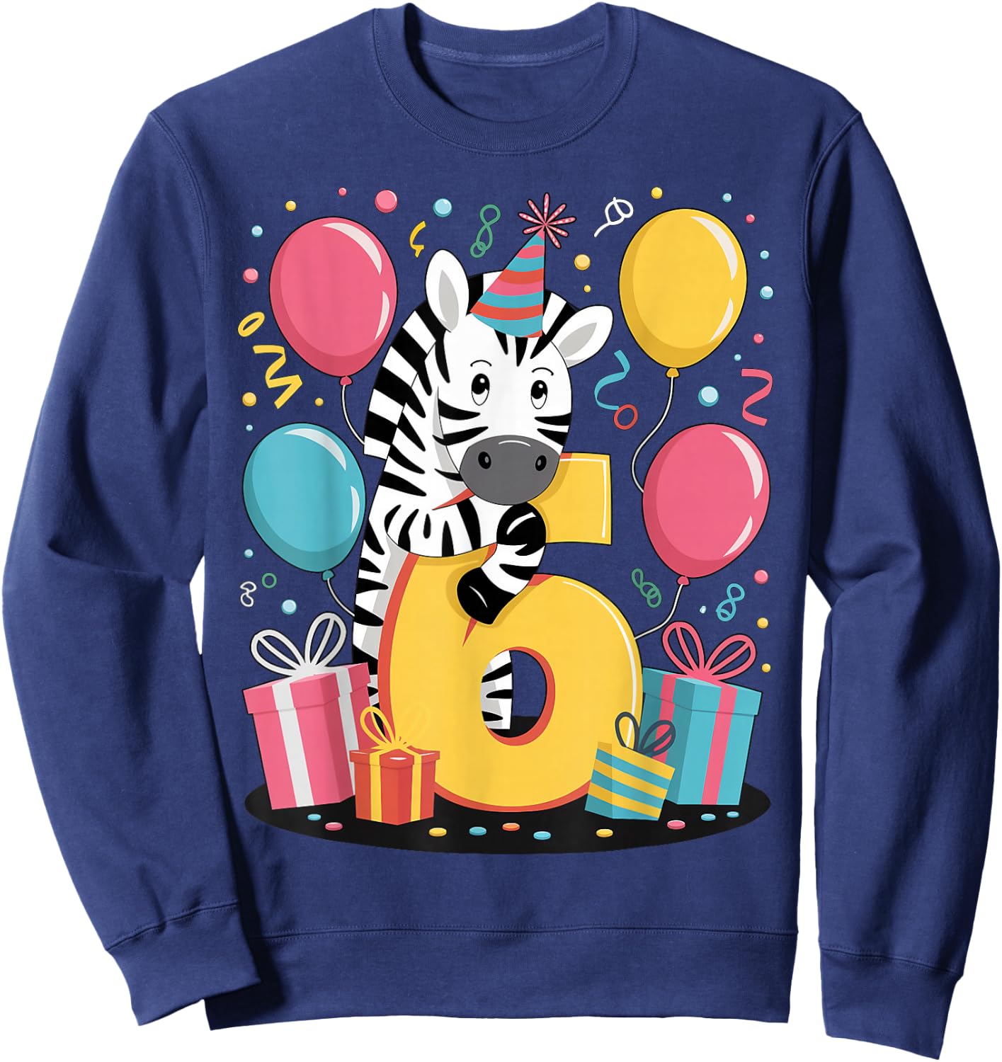 Zebra 6th Birthday Boys Girls 6 Years Sixth Sixth Zebra Sweatshirt - Sweatshirt | Navy