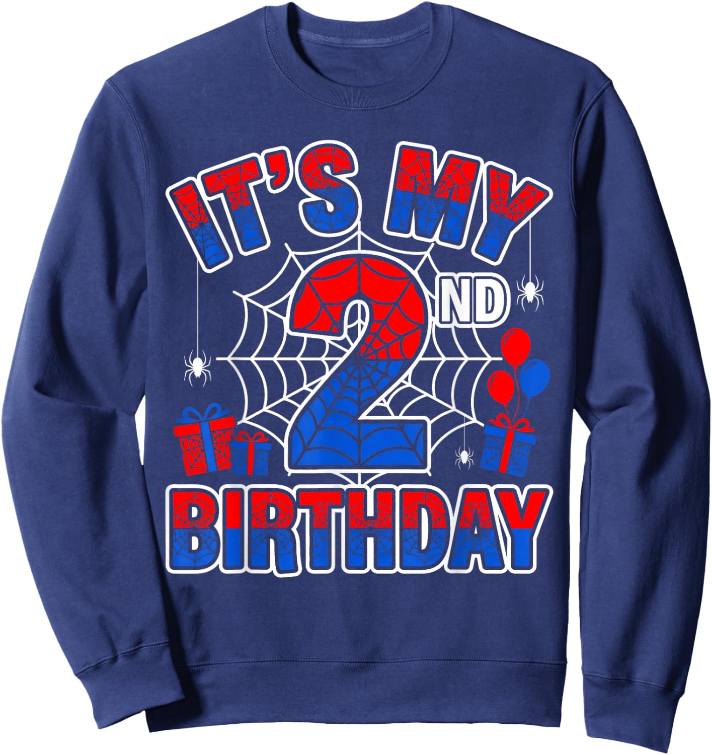Its My 2nd Birthday Boy 2 Year Old Spider Web Birthday Party Sweatshirt - Sweatshirt | Navy