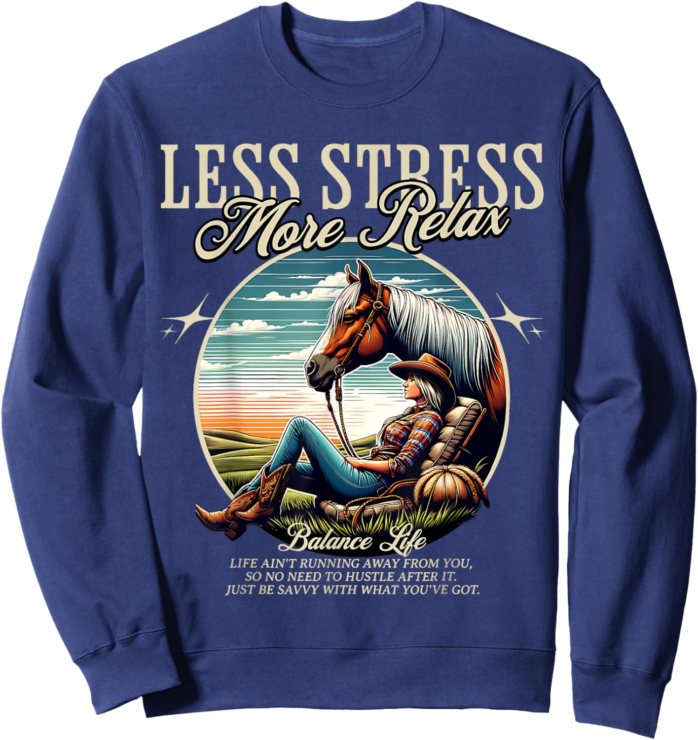 Less Stress More Relax Cowgirl Sweatshirt - Sweatshirt | Navy
