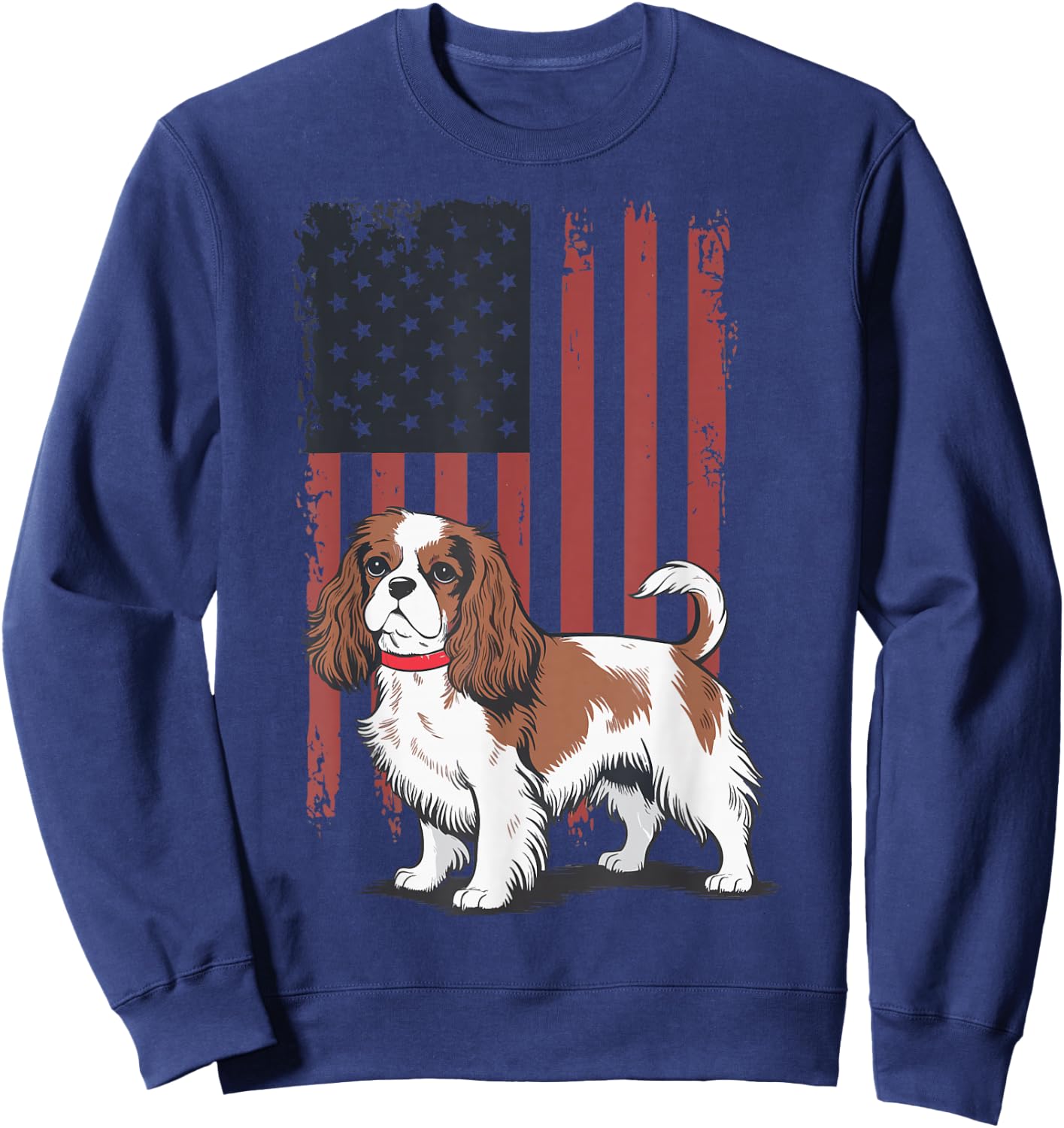 Cavalier King Charles Spaniel USA Flag Sweatshirt - Sweatshirt | Navy