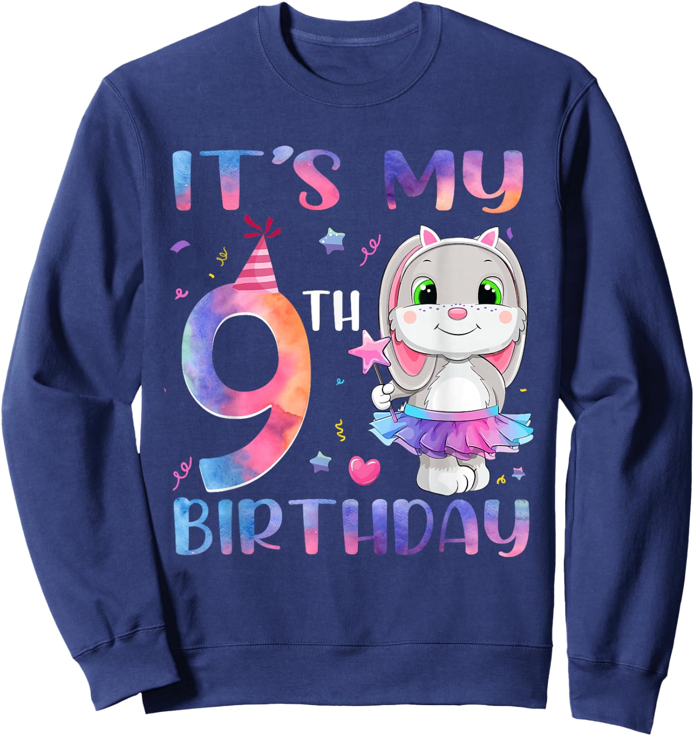 It's My 9th Birthday Bunny Rabbit 9 Years Old Boy Girl Sweatshirt - Sweatshirt | Navy