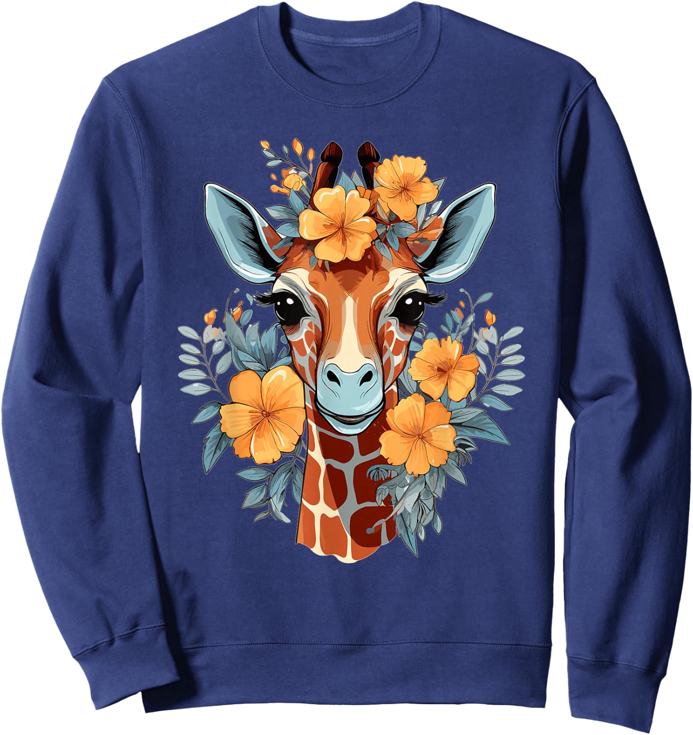 Colourful Giraffe with Flower I Giraffe Sweatshirt - Sweatshirt | Navy