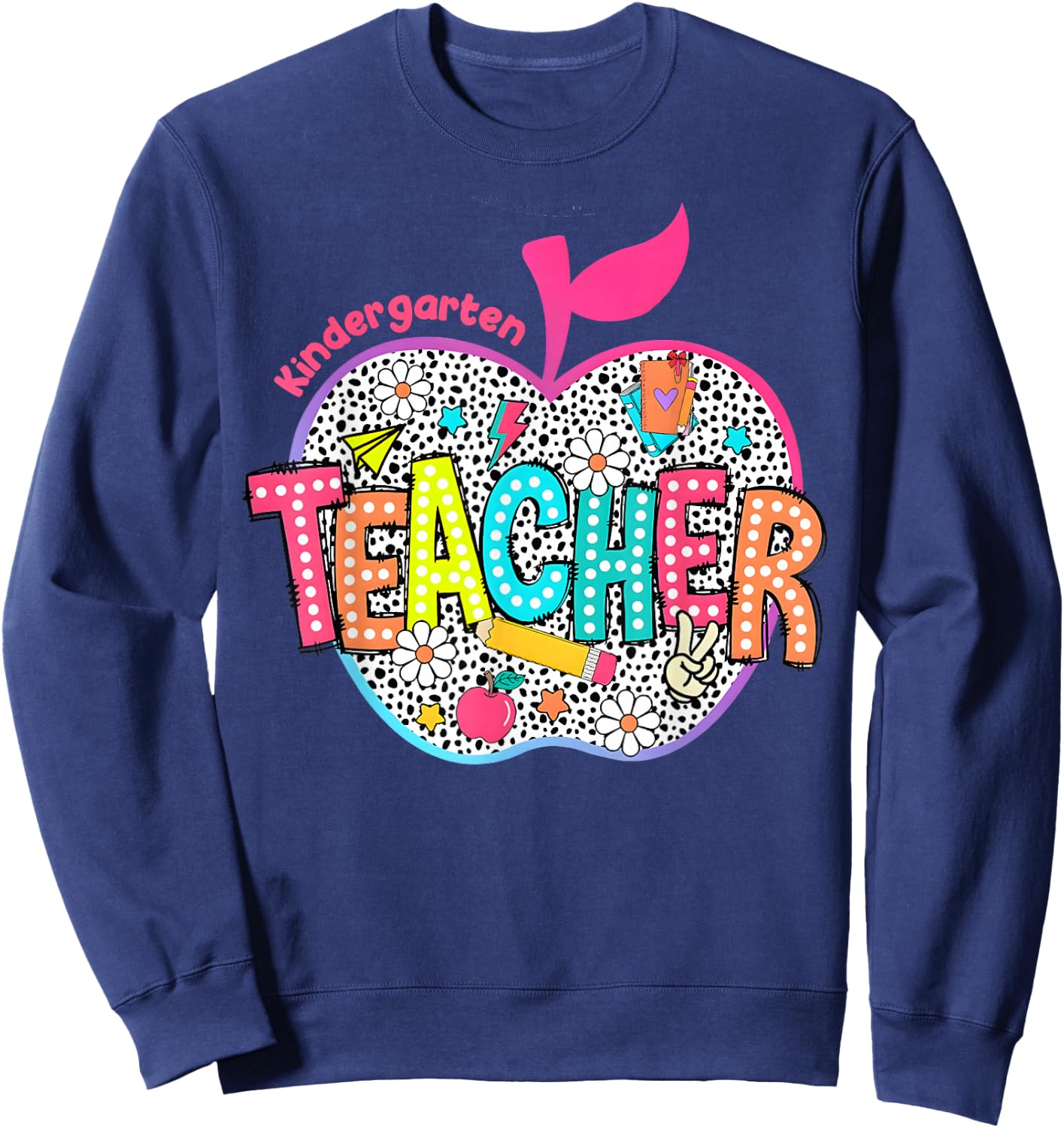 Kindergarten Teacher Retro Groovy Style Back To School Sweatshirt - Sweatshirt | Navy