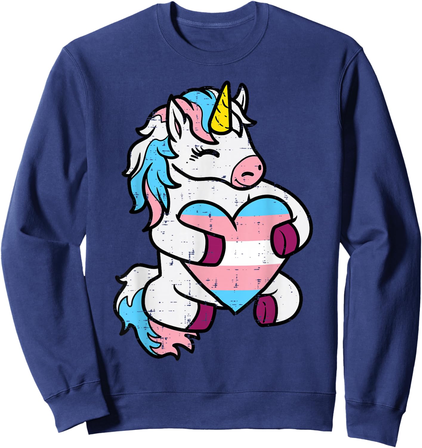 Trans Unicorn Heart Transgender Pride Flag Lgbt Women Girls Sweatshirt - Sweatshirt | Navy