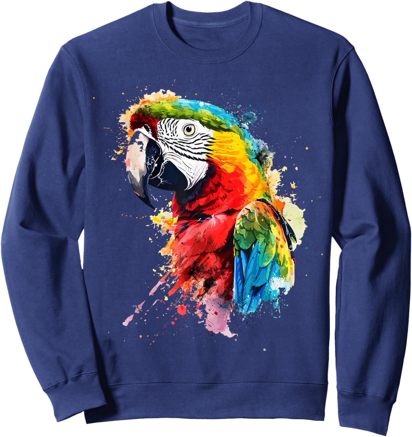 Colourful Parrot Watercolor , White Sweatshirt - Sweatshirt | Navy