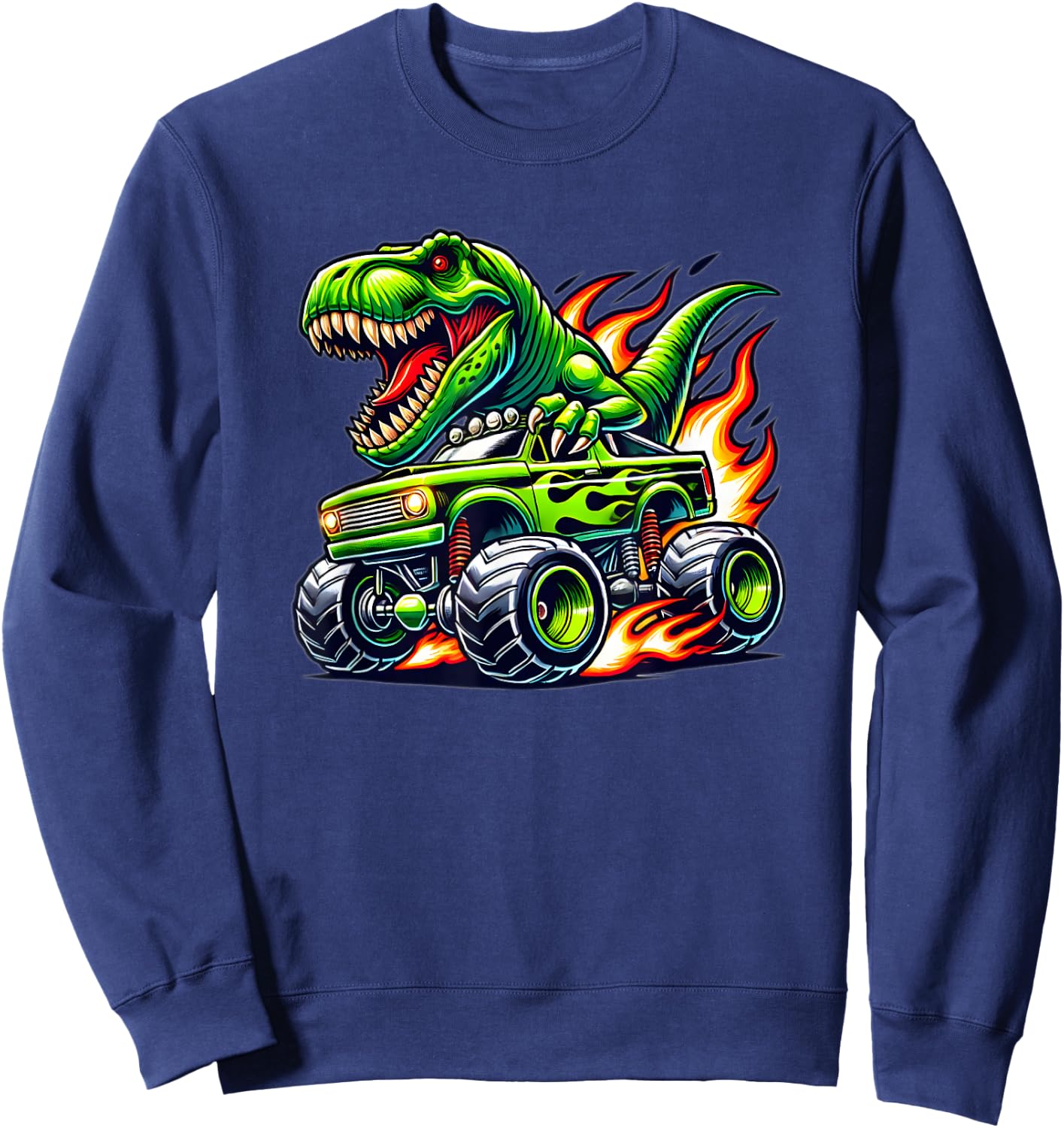 Monster Truck Dinosaur Birthday Party Monster Truck Boy Sweatshirt - Sweatshirt | Navy