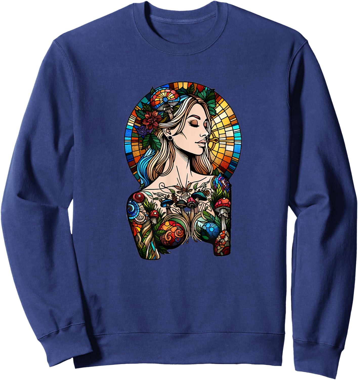 Stained Glass Forest Woman - Tiffany Inspired Sweatshirt - Sweatshirt | Navy