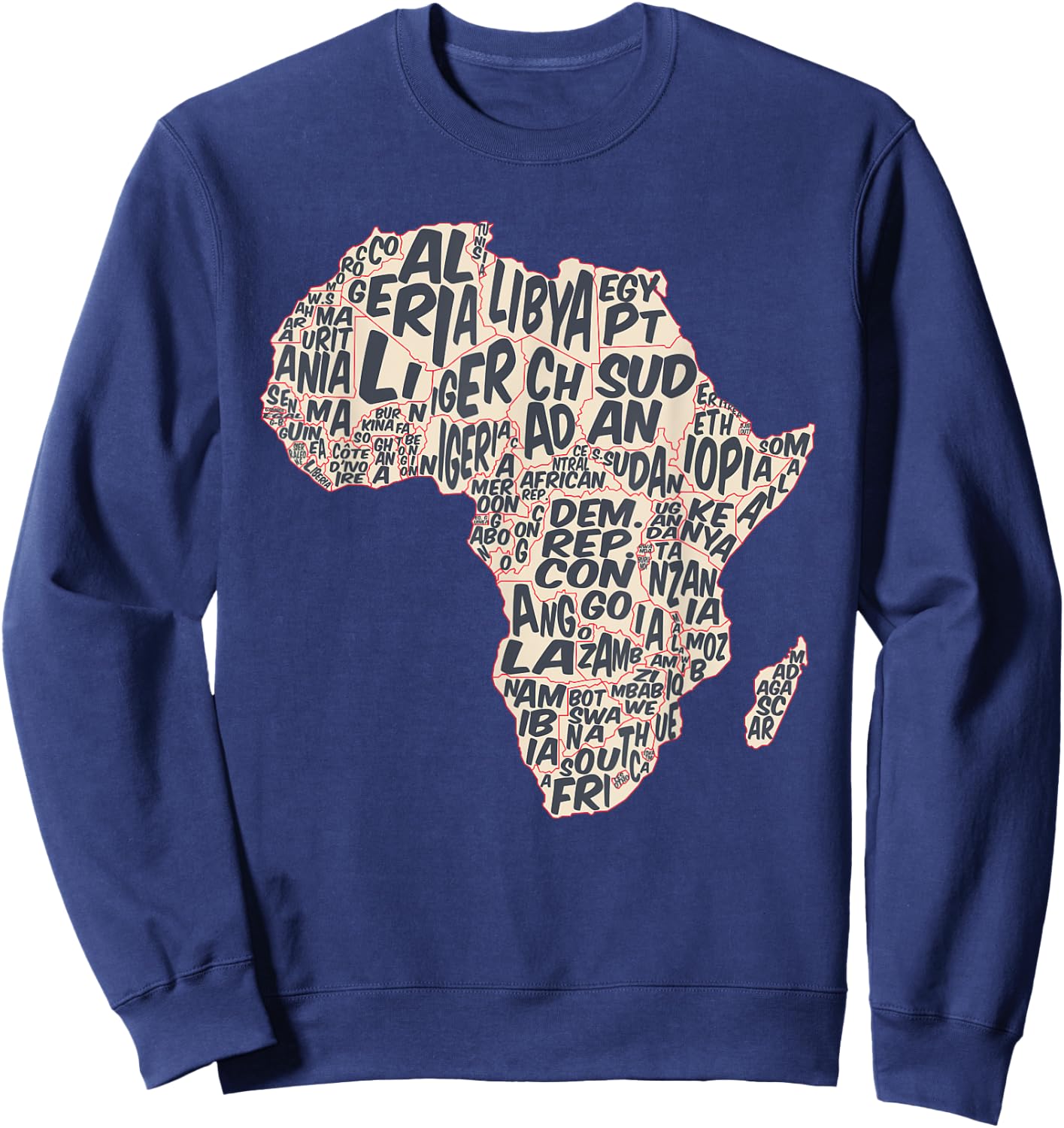 African countries Map in Typography, country names of Africa Sweatshirt - Sweatshirt | Navy