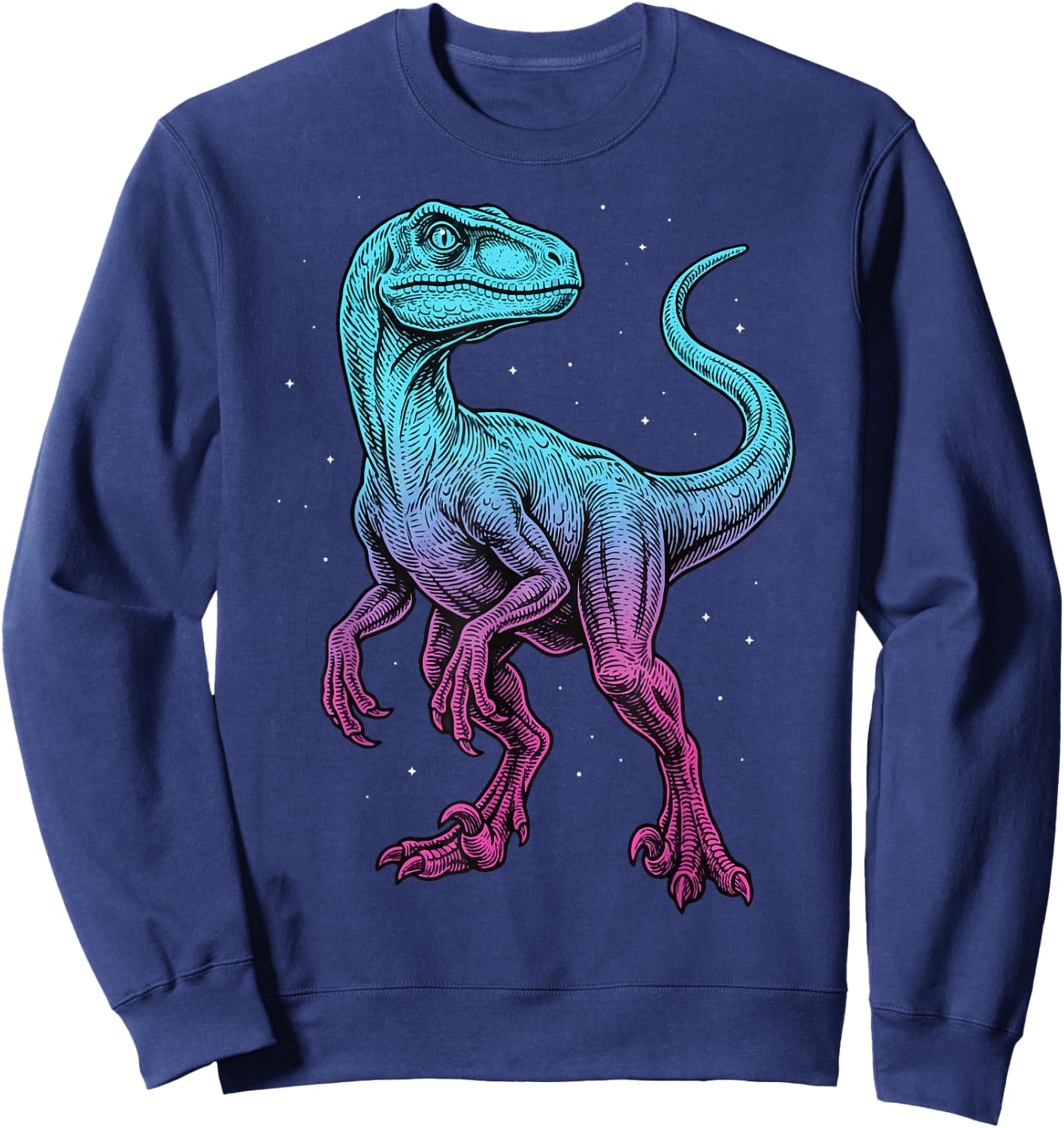 Velociraptor Illustration Dinosaur Sweatshirt - Sweatshirt | Navy