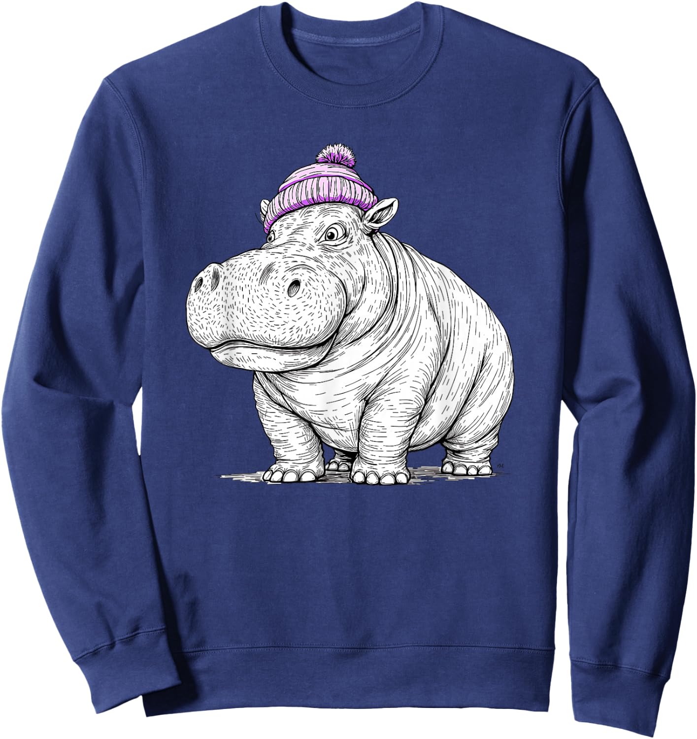Hippo Wearing a Beanie Stocking Hat Cute Animal Design Sweatshirt - Sweatshirt | Navy