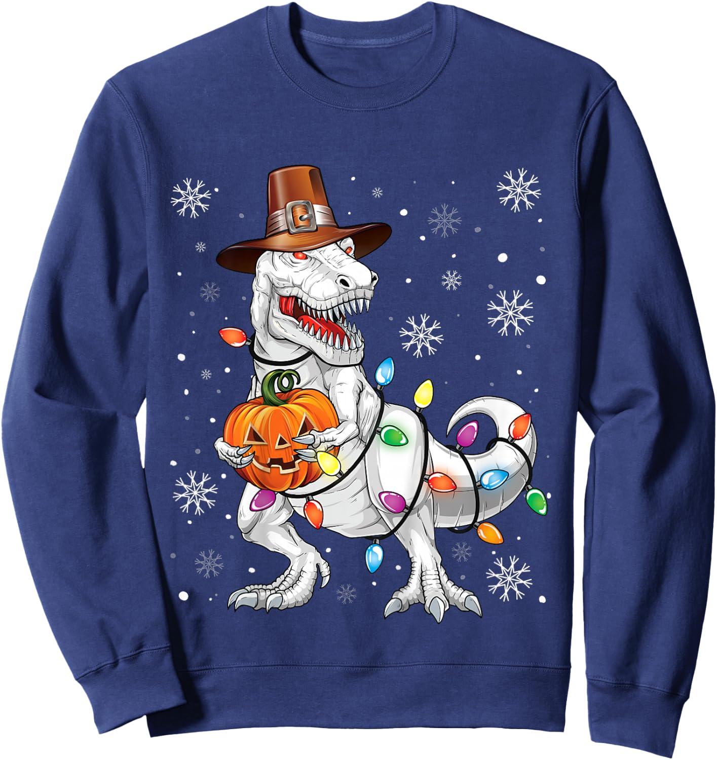Kids Halloween Thanksgiving Christmas Hallothanksmas Dinosaur Sweatshirt - Sweatshirt | Navy