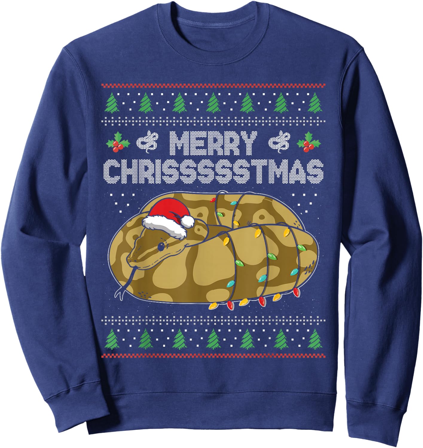 Merry Chrissssstmas Santa Hat Snake Reptile Christmas Sweatshirt - Sweatshirt | Navy