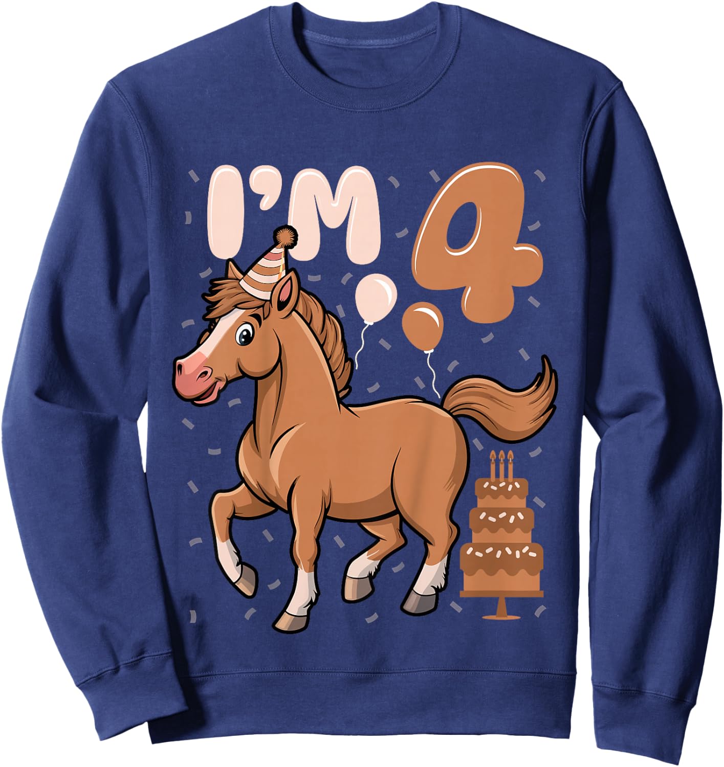 Kids I'm 4 Cute Horse Kids Four Years Old 4th Birthday Party Sweatshirt - Sweatshirt | Navy