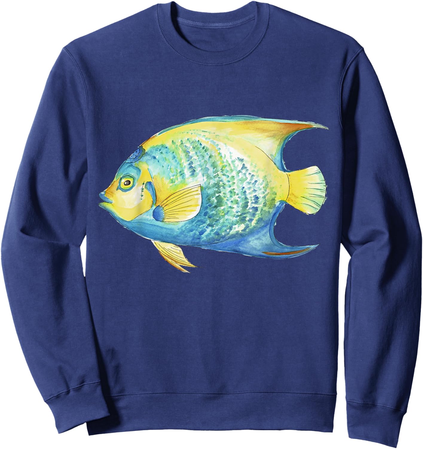 Tropical Blue Queen Angelfish Aquarium Watercolor Sweatshirt - Sweatshirt | Navy