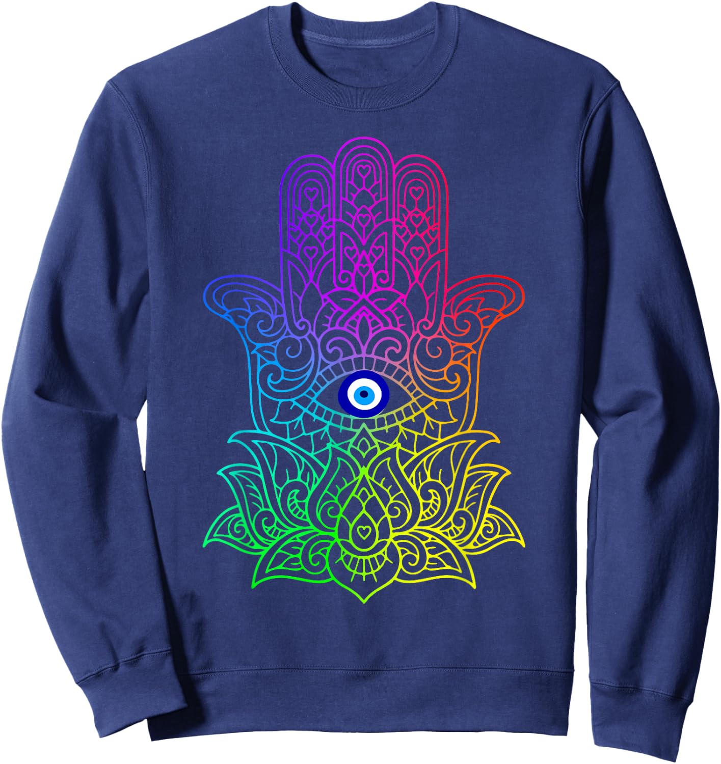 Hand of Hamsa Fatima Evil Turkish Tiger Eye Sweatshirt - Sweatshirt | Navy