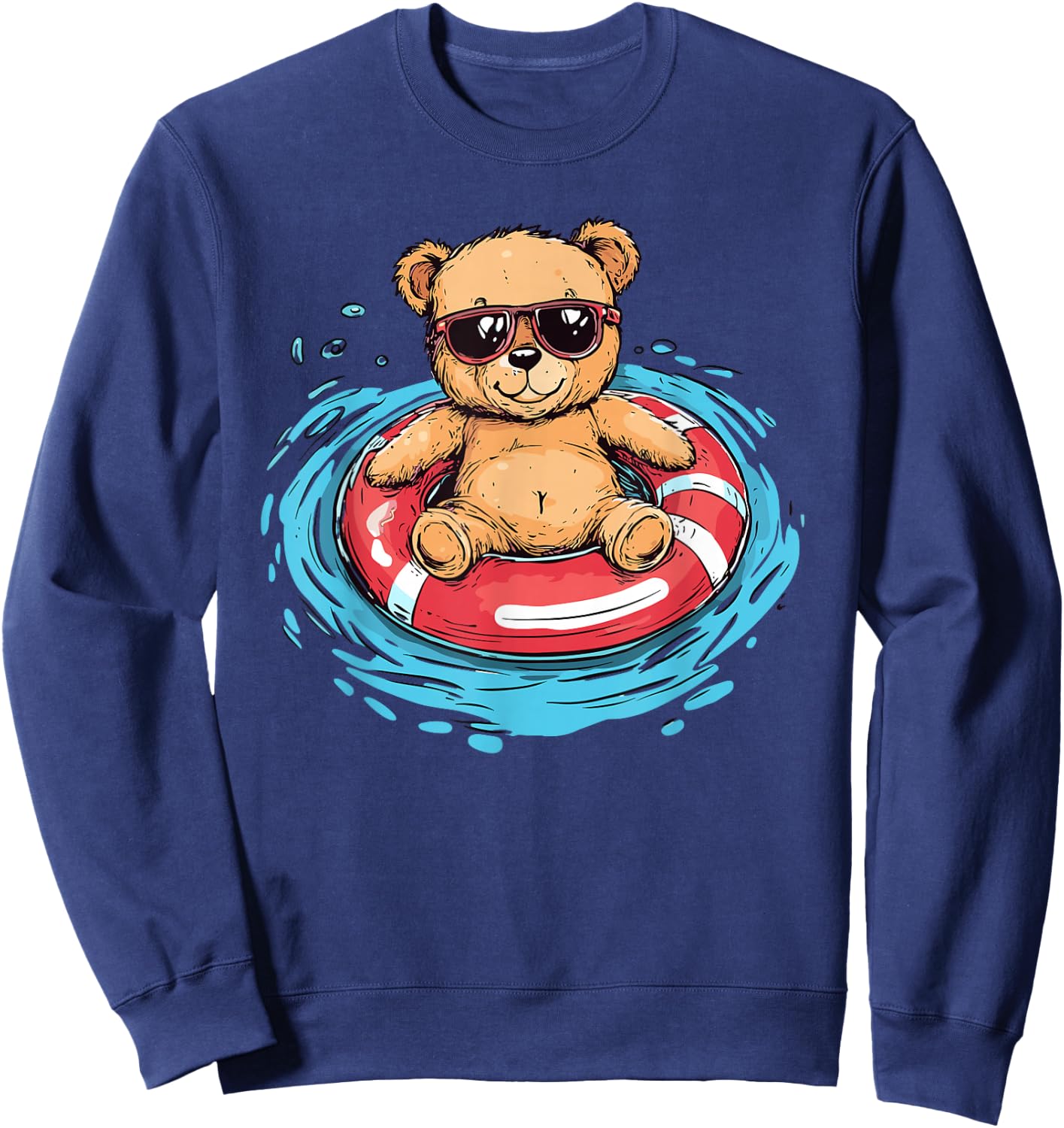 Chill Teddy Bear Pool Float Sunglasses Sweatshirt - Sweatshirt | Navy