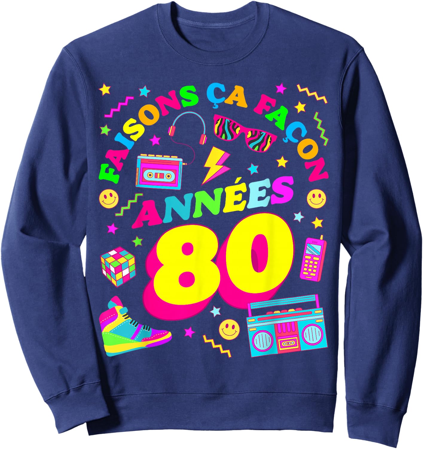 Party 80s Birthday Party 80s Retro Style , Black, S Sweatshirt - Sweatshirt | Navy