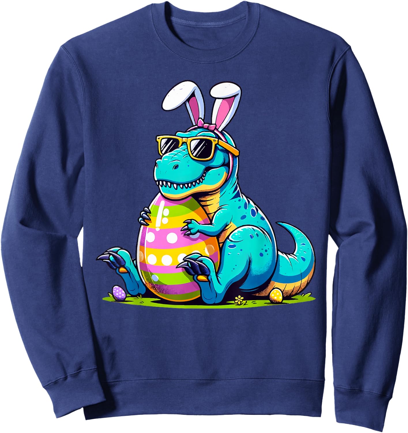 Dinosaur Easter Bunny Egg Happy Eastrawr T Rex Kids Boy Girl Sweatshirt - Sweatshirt | Navy