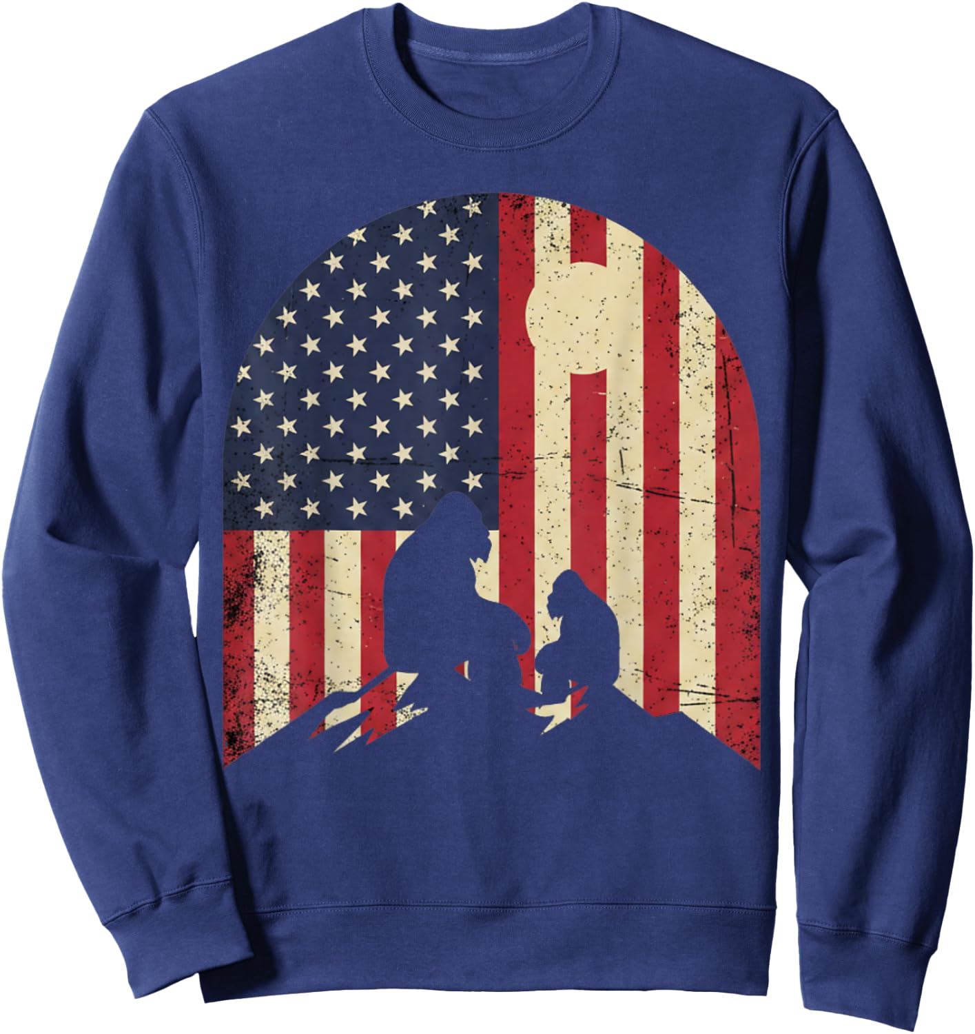 American Flag Bigfoot Dad Fathers Day Sasquatch Fathers Day Sweatshirt - Sweatshirt | Navy