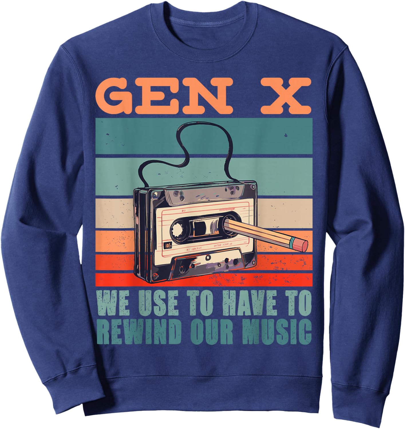Gen X Cassette Tape Pencil Retro Music Sweatshirt - Sweatshirt | Navy