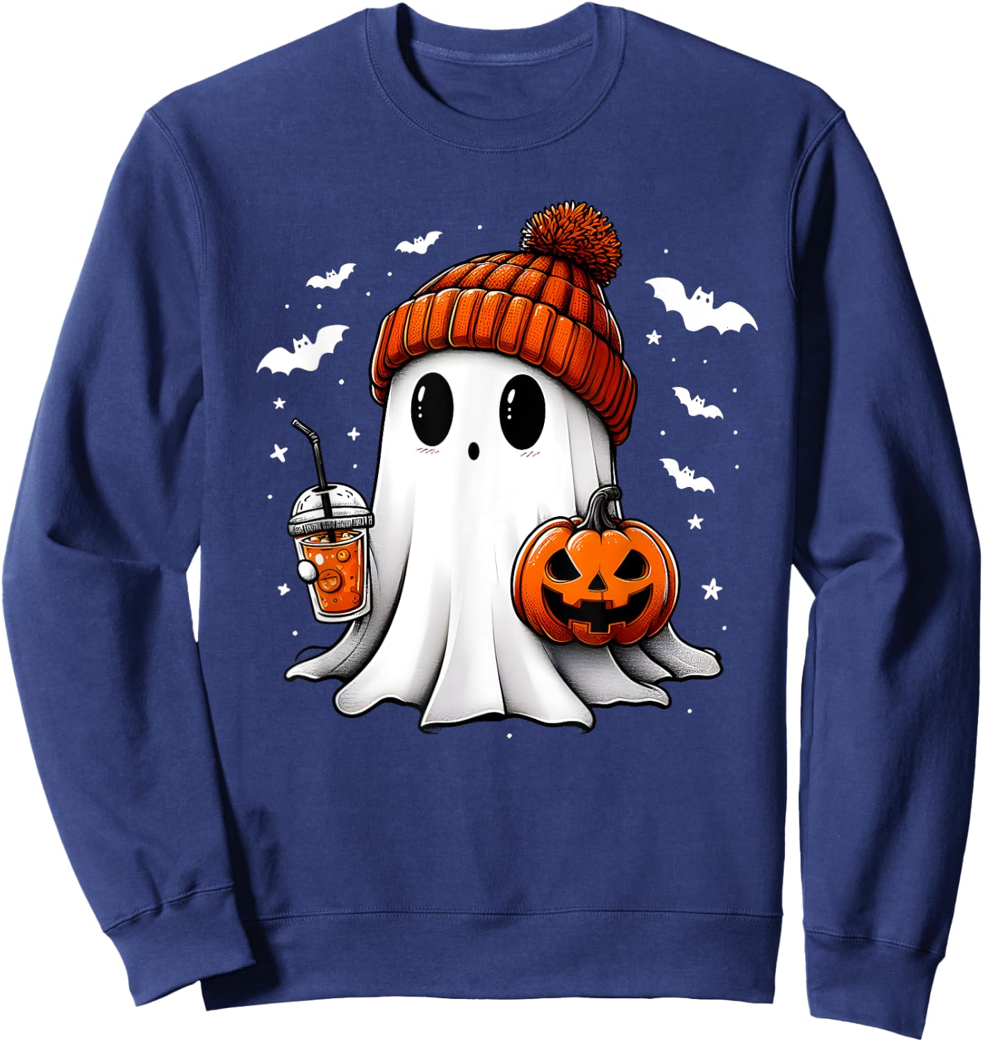 Cute Halloween Ghost Drink Pumpkin Sweatshirt - Sweatshirt | Navy