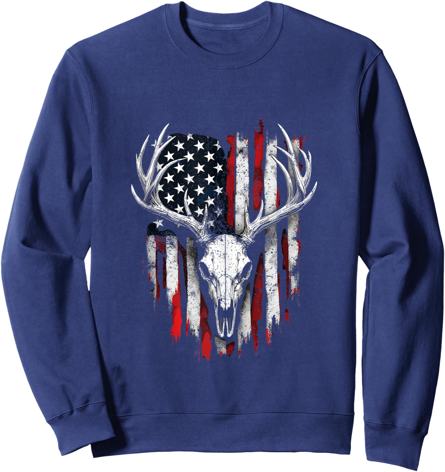 American Flag Vintage Deer Hunting Camouflage Deer Skull Sweatshirt - Sweatshirt | Navy