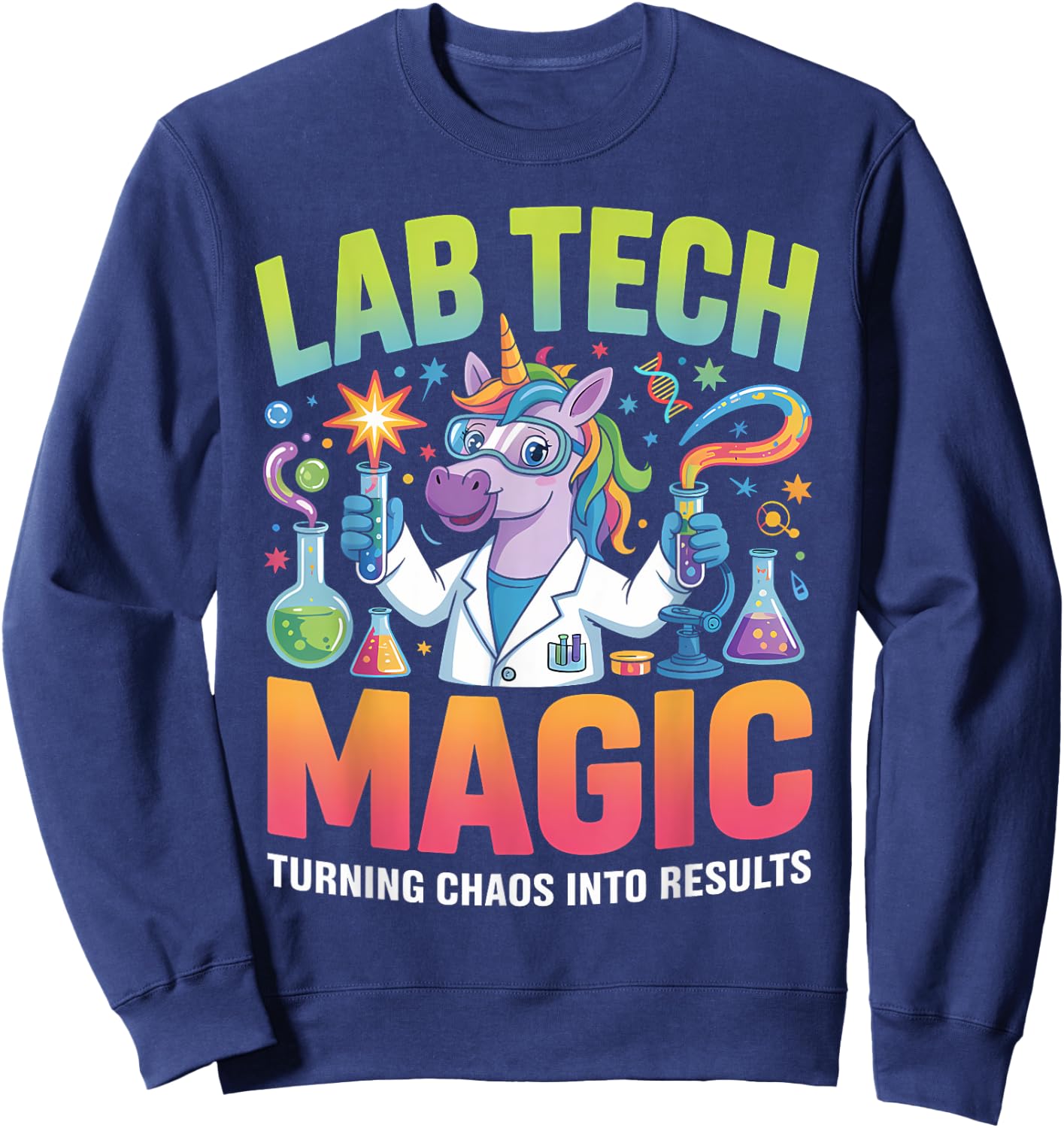 Funny Lab Technologist Unicorn Science Magic Clinical Tech Sweatshirt - Sweatshirt | Navy