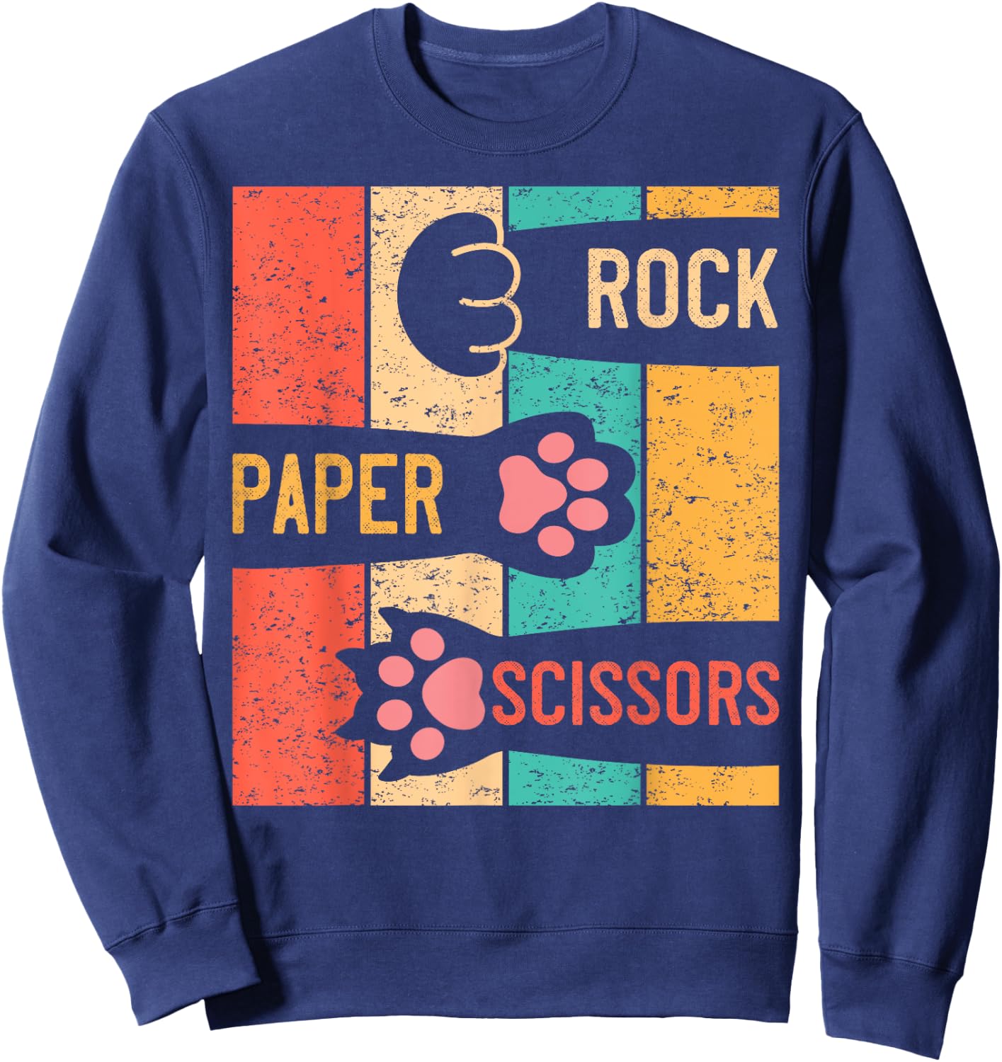 Cute Cat Paw Rock Paper Scissors Hand Game Vintage Men Women Girls Kids Sweatshirt - Sweatshirt | Navy
