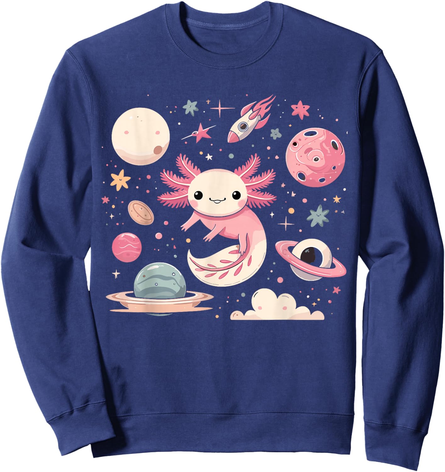 Cute Axolotl in Space Kawaii Axolotl Moon Sweatshirt - Sweatshirt | Navy