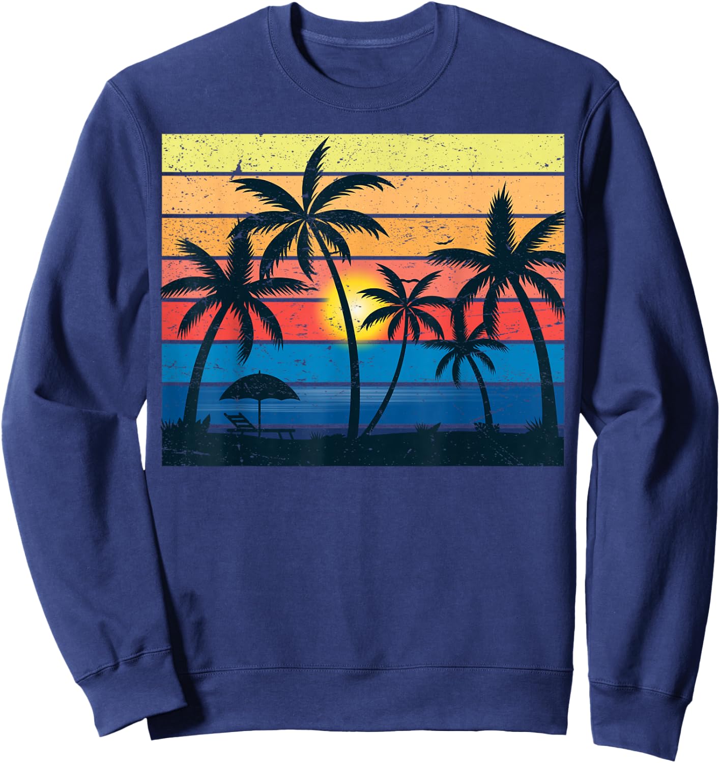 Palm Tree Retro Vintage Sunset Tropical Beach Dress Summer Sweatshirt - Sweatshirt | Navy