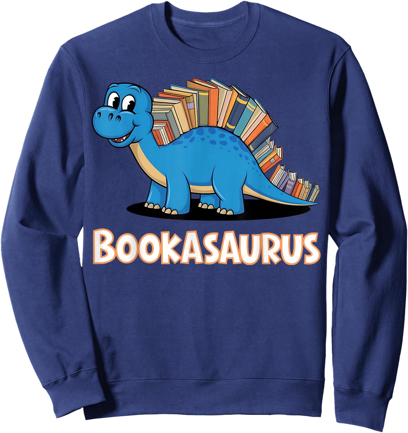 Bookasaurus Funny Kids Dinosaur Reading Pun Sweatshirt - Sweatshirt | Navy