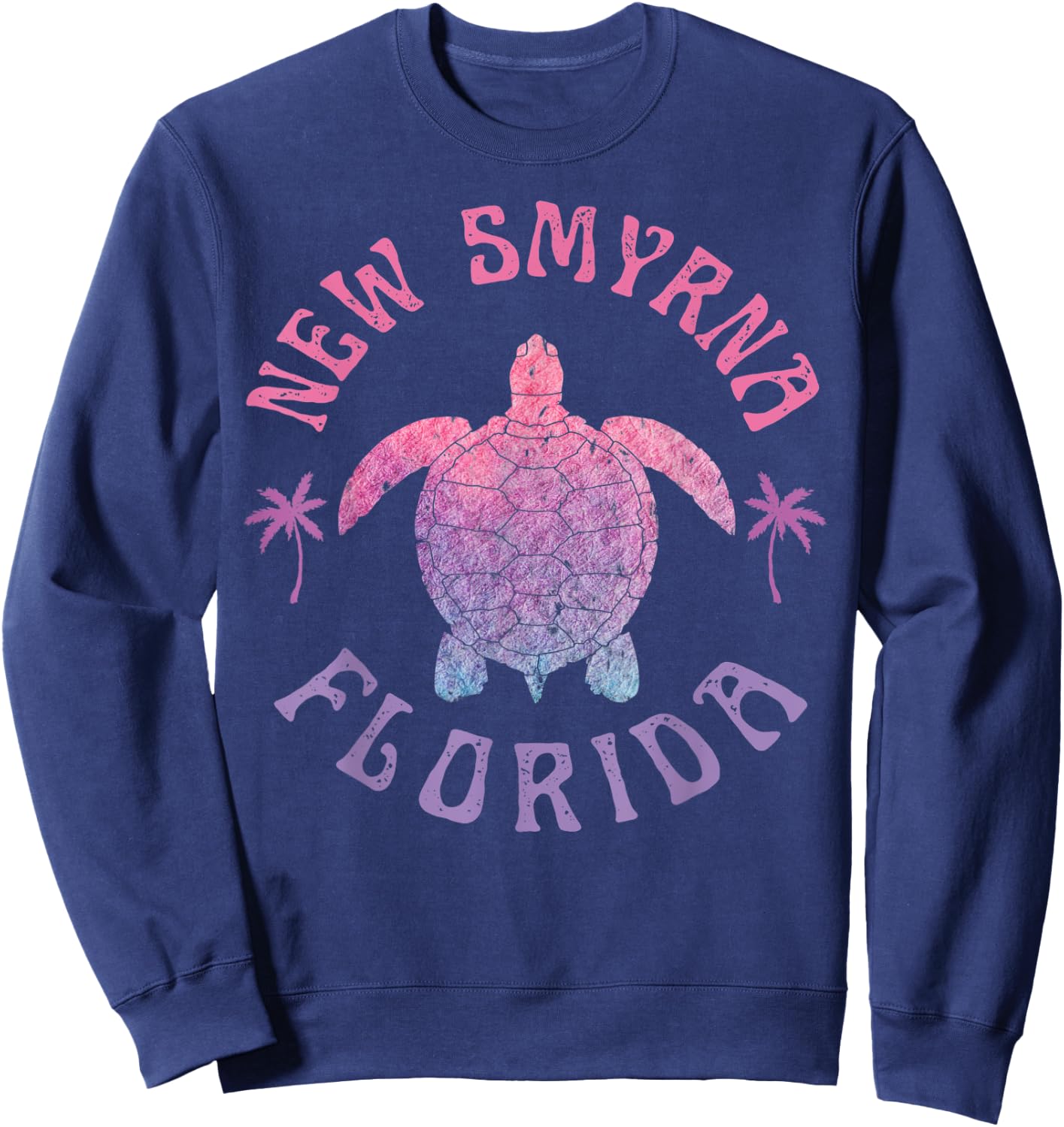 New Smyrna Beach Florida Sea Turtle Summer Vacation Vintage Men Women Kids Sweatshirt - Sweatshirt | Navy