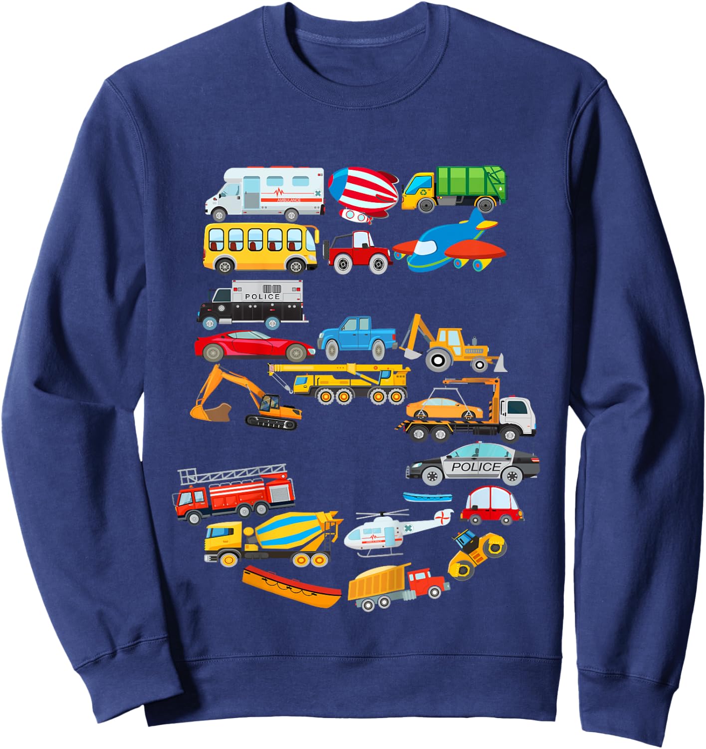 Kids 5th Birthday For Boys Cars Vehicles ,Fire Truck, Airplane Sweatshirt - Sweatshirt | Navy