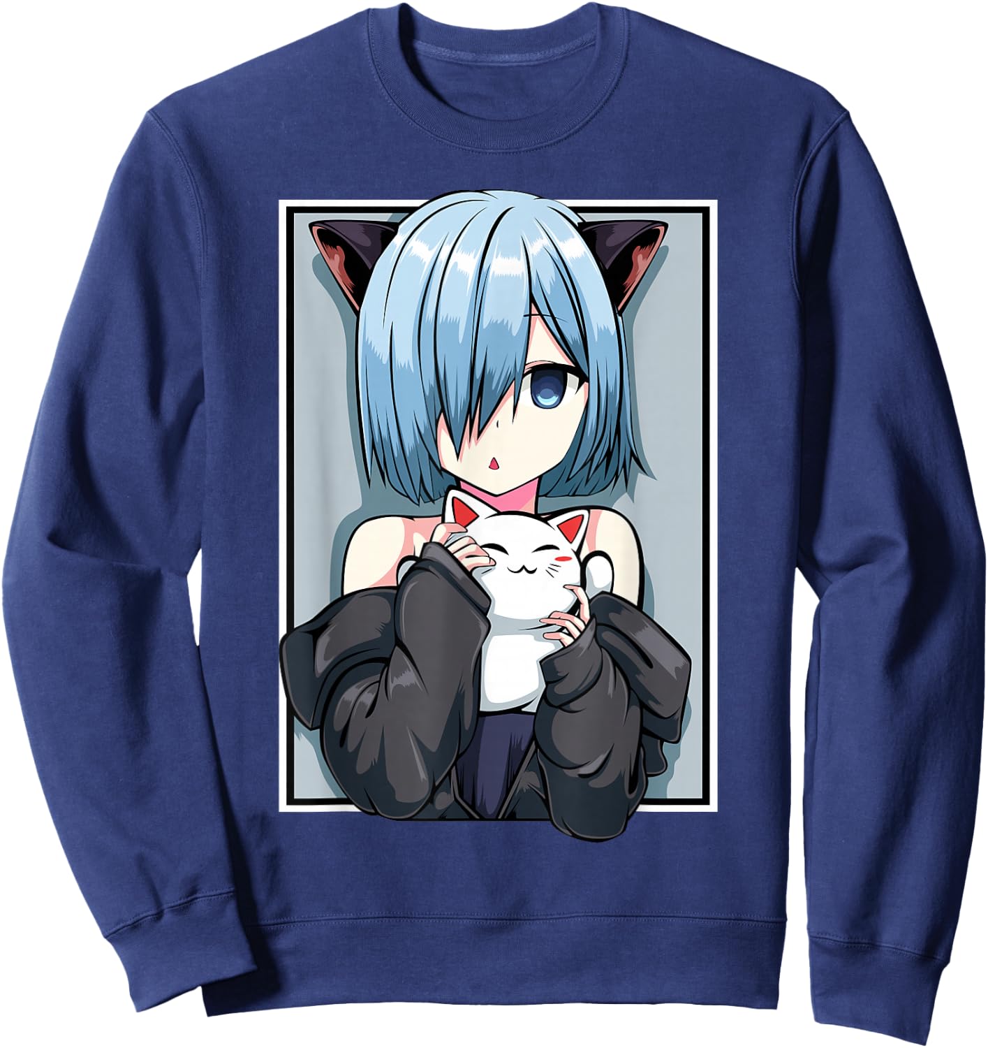 Anime Girl Neko Catgirl Pastel Kawaii Cat Manga Japan Lover Sweatshirt - Sweatshirt | Navy