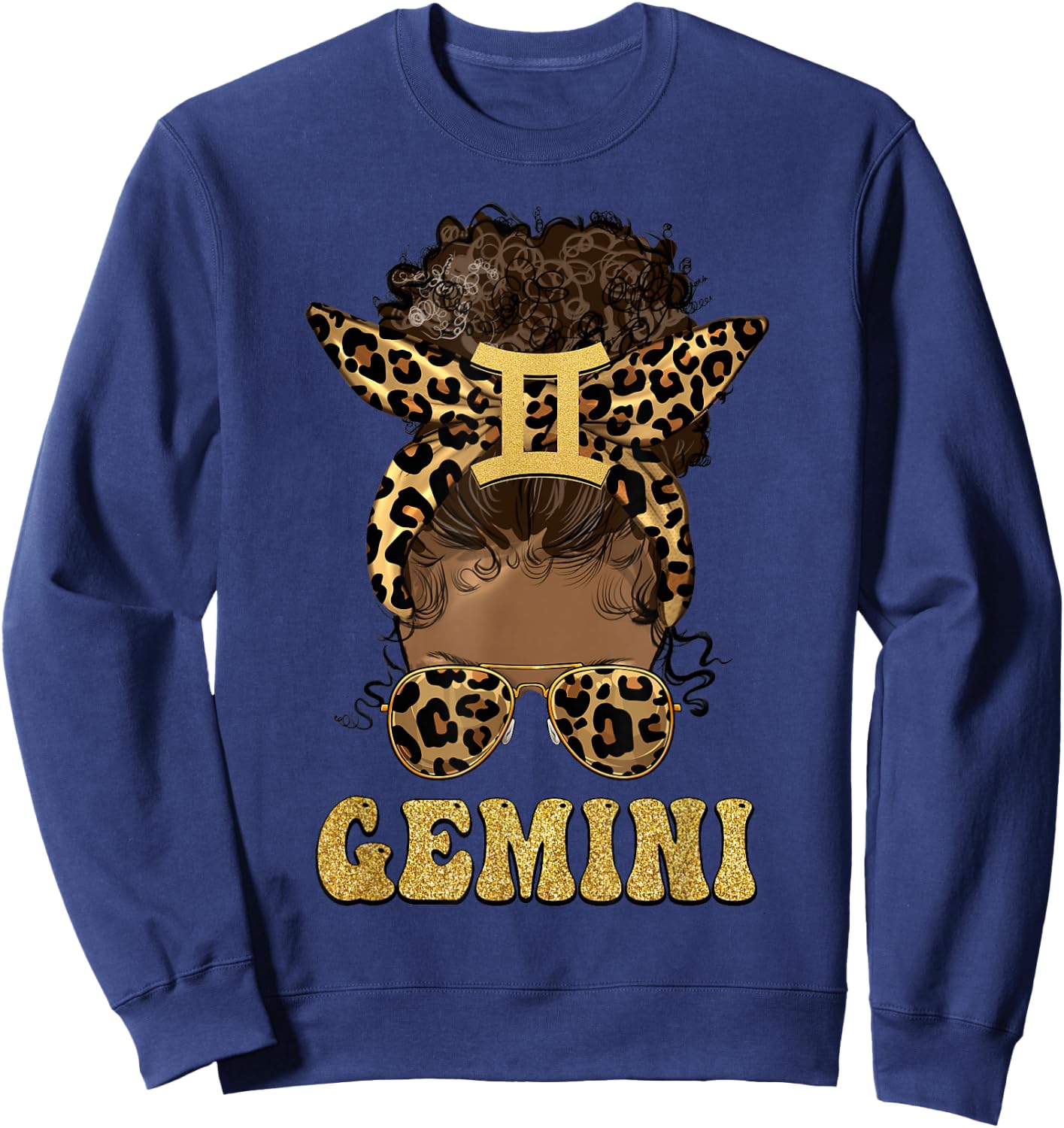 Gemini Girl Afro Messy Bun African American Women Sweatshirt - Sweatshirt | Navy