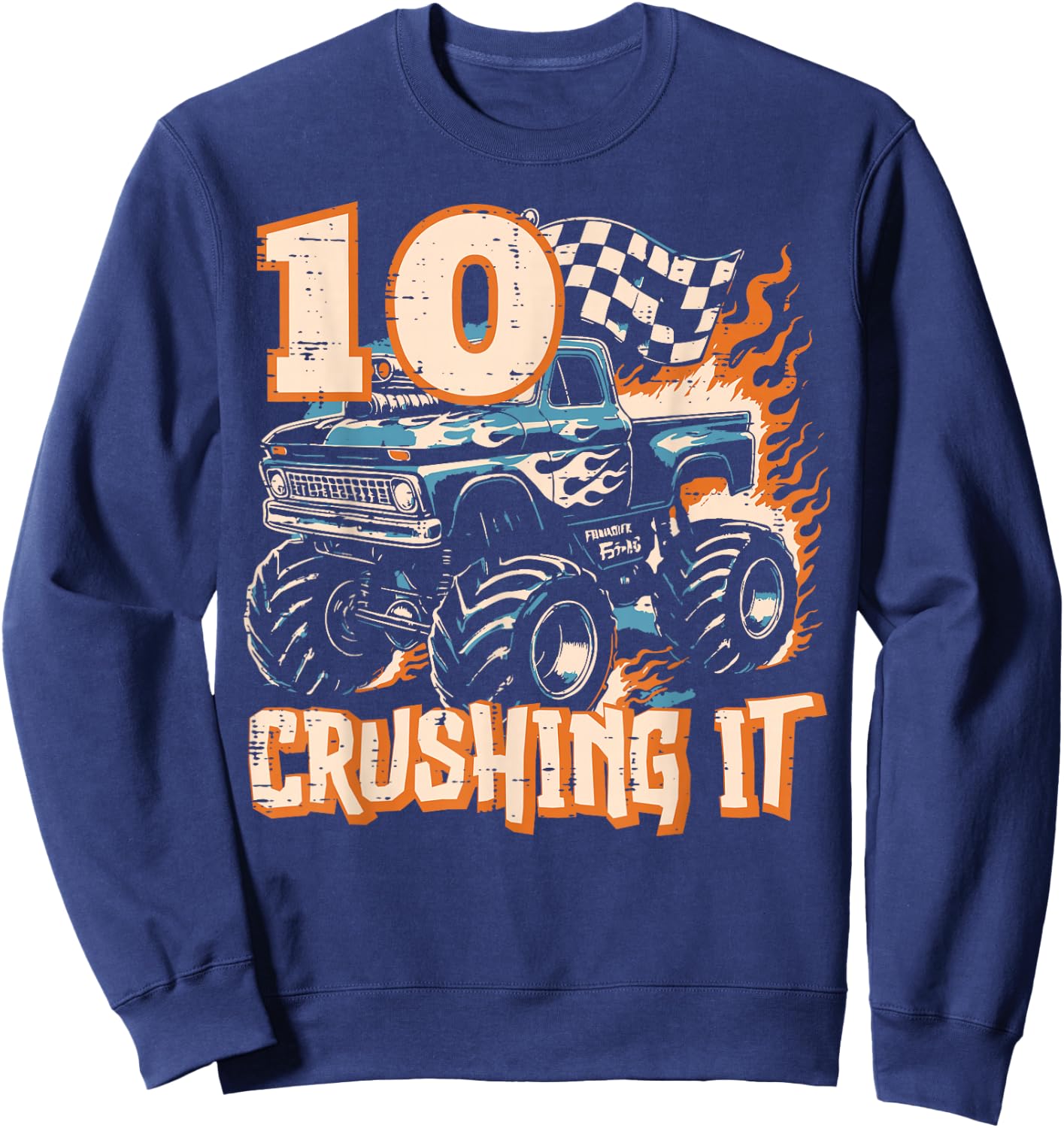 10 Crushing It Monster Truck 10th Birthday Bday Boys Kids Sweatshirt - Sweatshirt | Navy