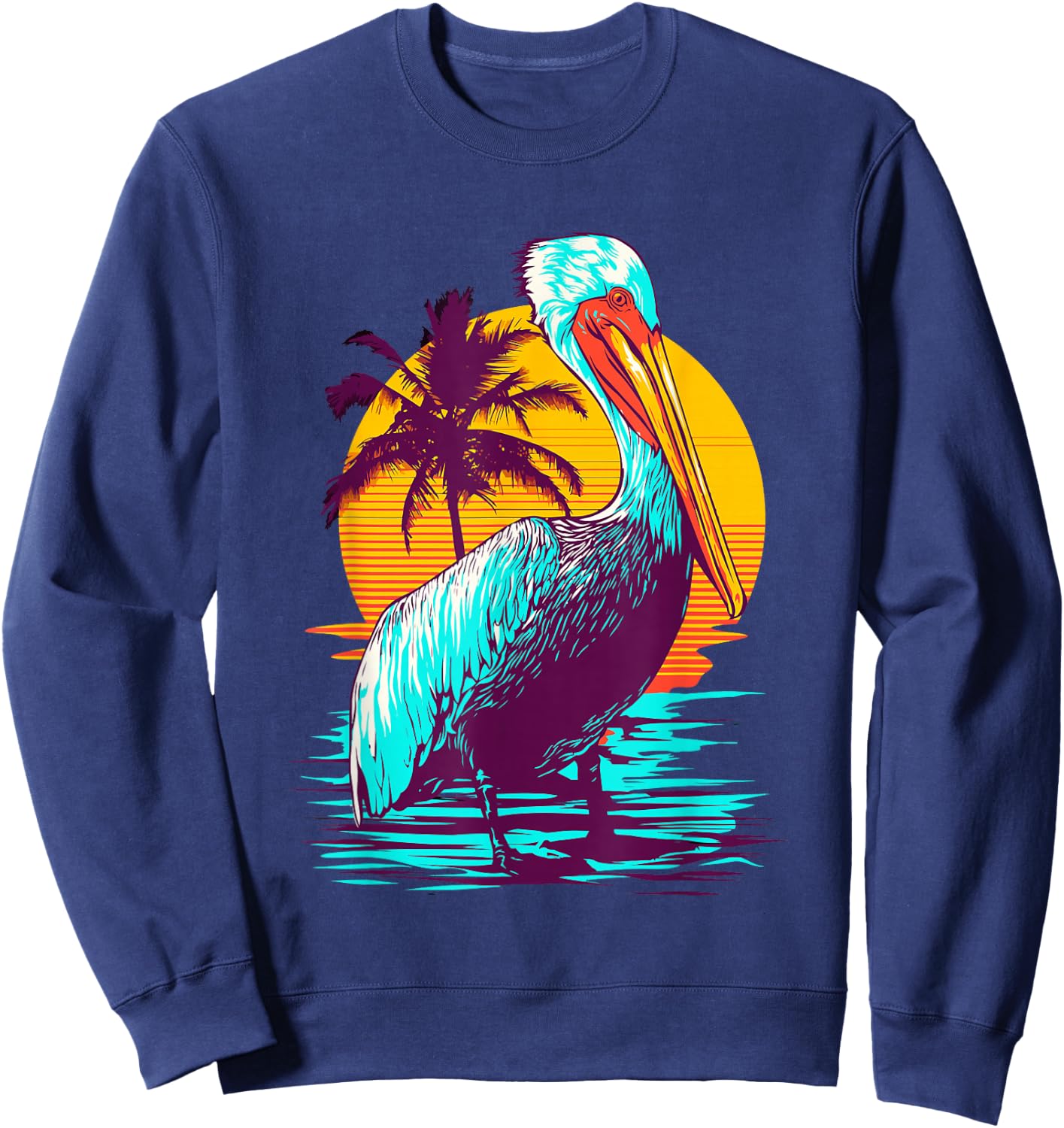 Bird Wildlife Animal Beautiful Nature Vintage Tropical Animal Print Pelican - Black, Small, , Classic Fit, Short Sleeve, Cotton 60% Polyester 40% Sweatshirt - Sweatshirt | Navy